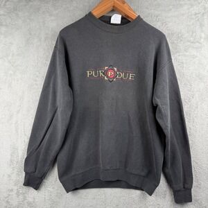 Purdue Boilermakers Sweatshirt Mens L San Tee Embroidered Black Faded 80s VTG